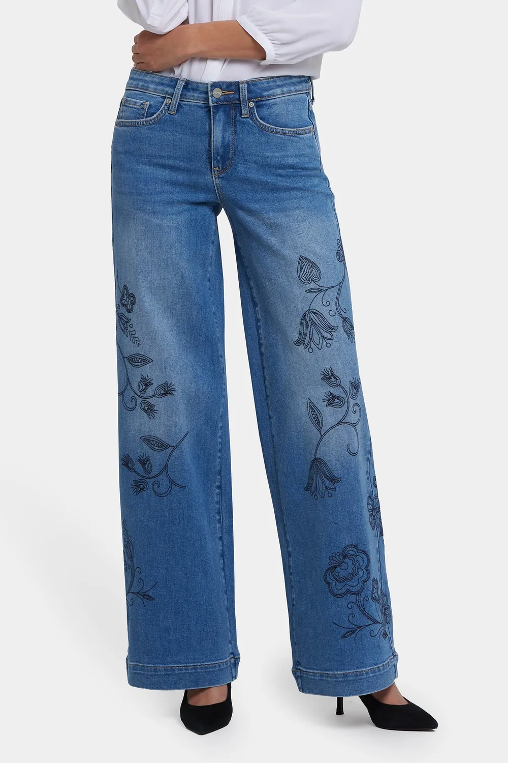 NYDJ Teresa Wide Leg Jeans Water Canyon Stickerei