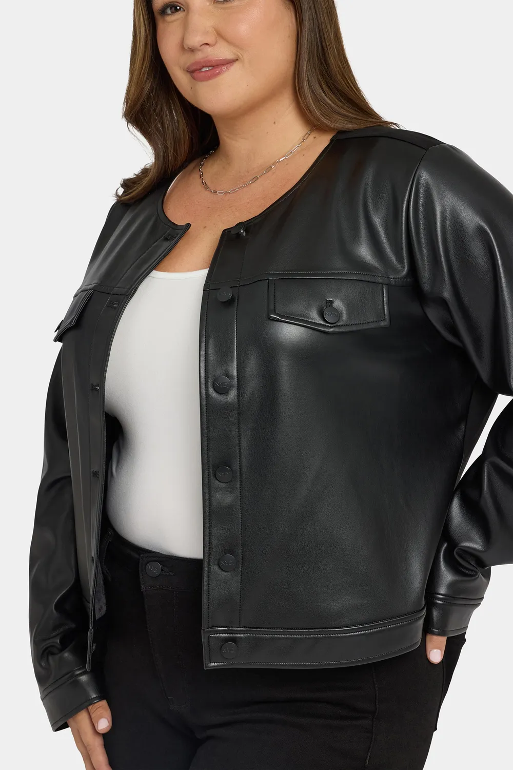 NYDJ Vanessa Jacke Plus Size Schwarz Kunstleder