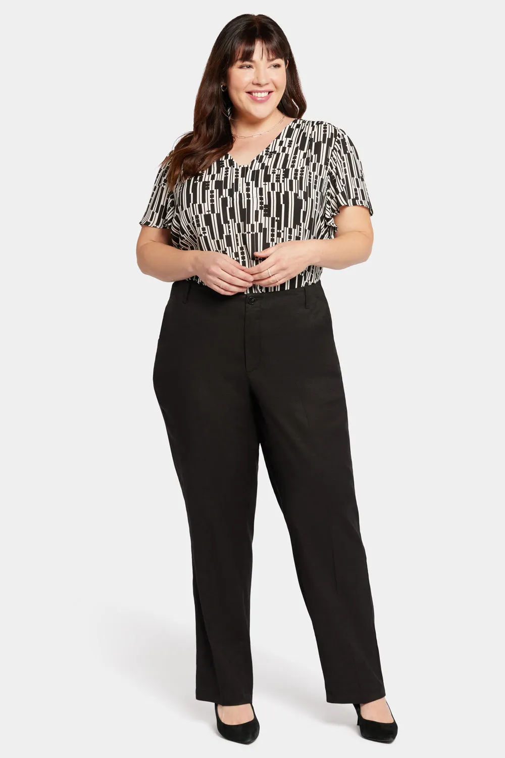 NYDJ Marilyn Straight Plus Hose Schwarz Leinen-Stretch