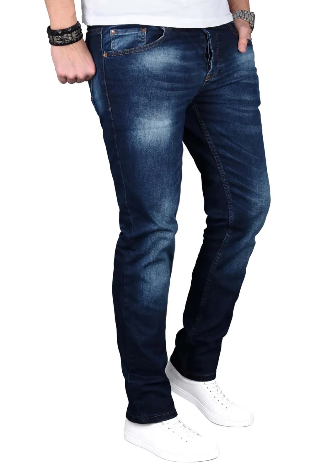 Alessandro Salvarini Herren Slim Fit Jeans Stretch Schwarz Washed