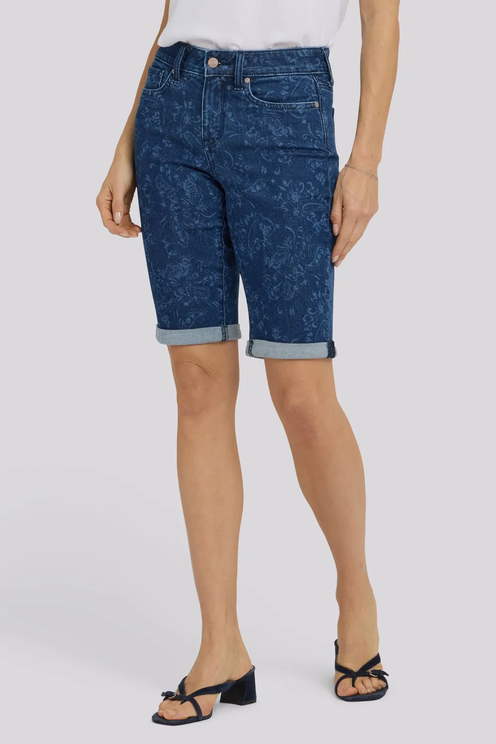 NYDJ Briella 11 Denim Shorts Garden Paisley Mid Rise
