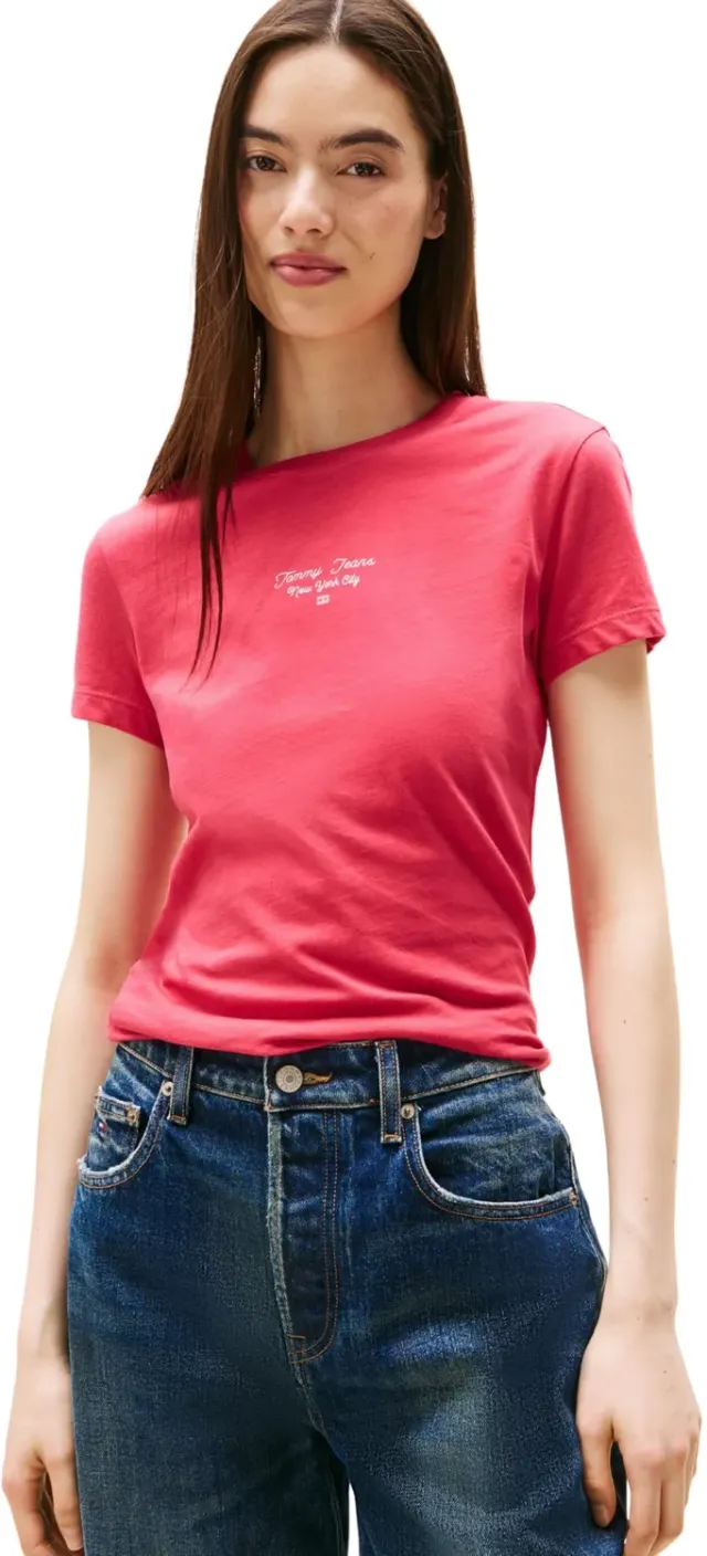 Tommy Jeans Logo T-Shirt Damen Rot Vintage Cerise Baumwolle