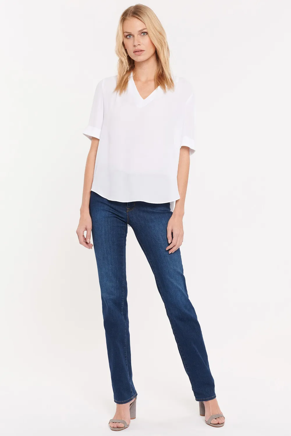 NYDJ Charming Top Optic White V-Ausschnitt