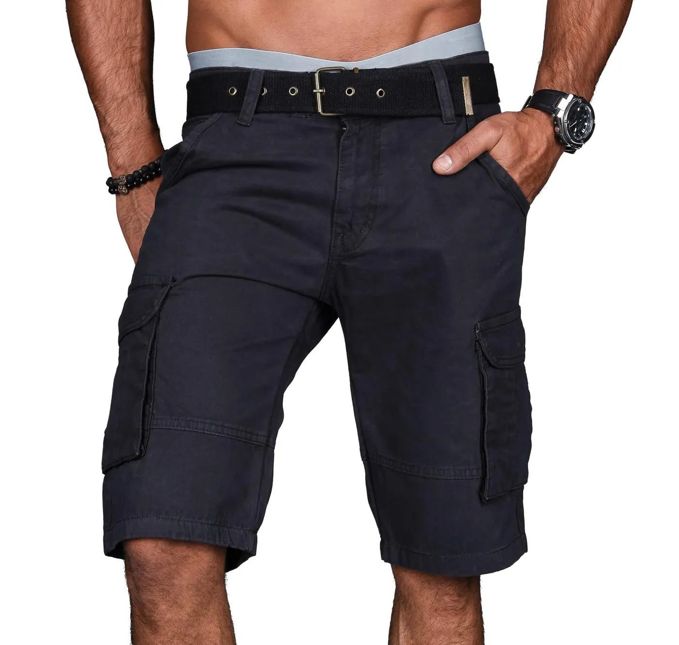 Alessandro Salvarini Cargo Shorts AS-037 Beige mit Gürtel