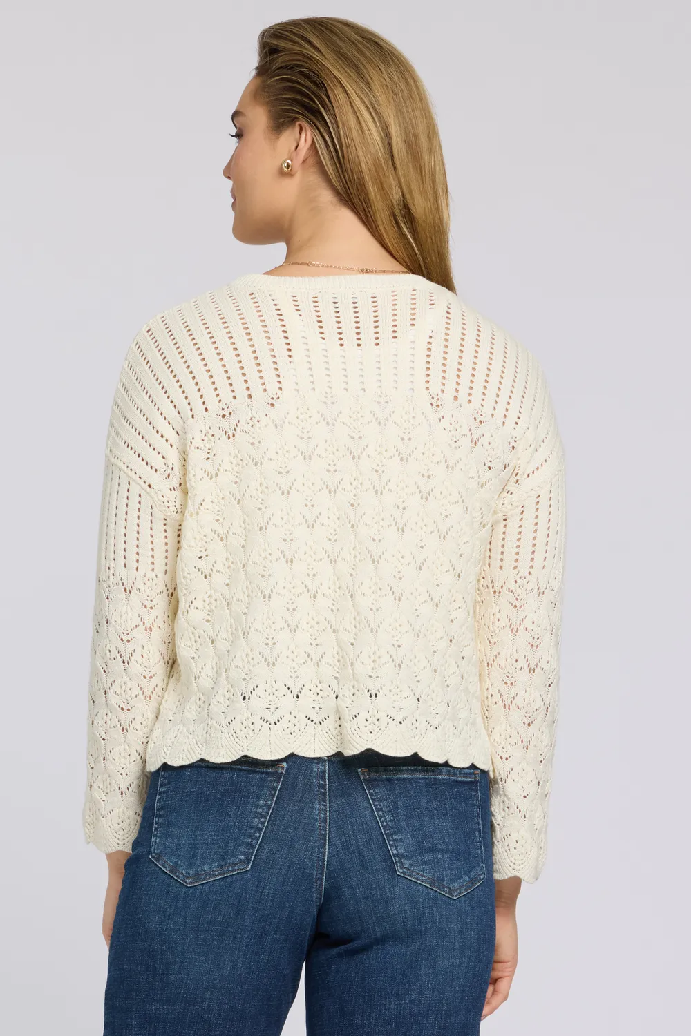 NYDJ Pointelle Popover Bluse Elfenbein Langarm