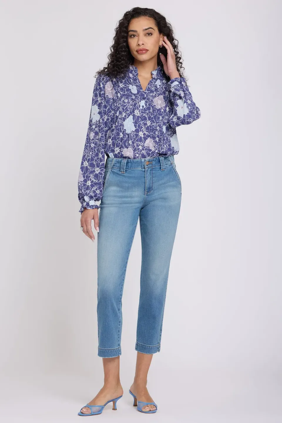 NYDJ Sheri Slim Straight Ankle Jeans Port Sea Blau