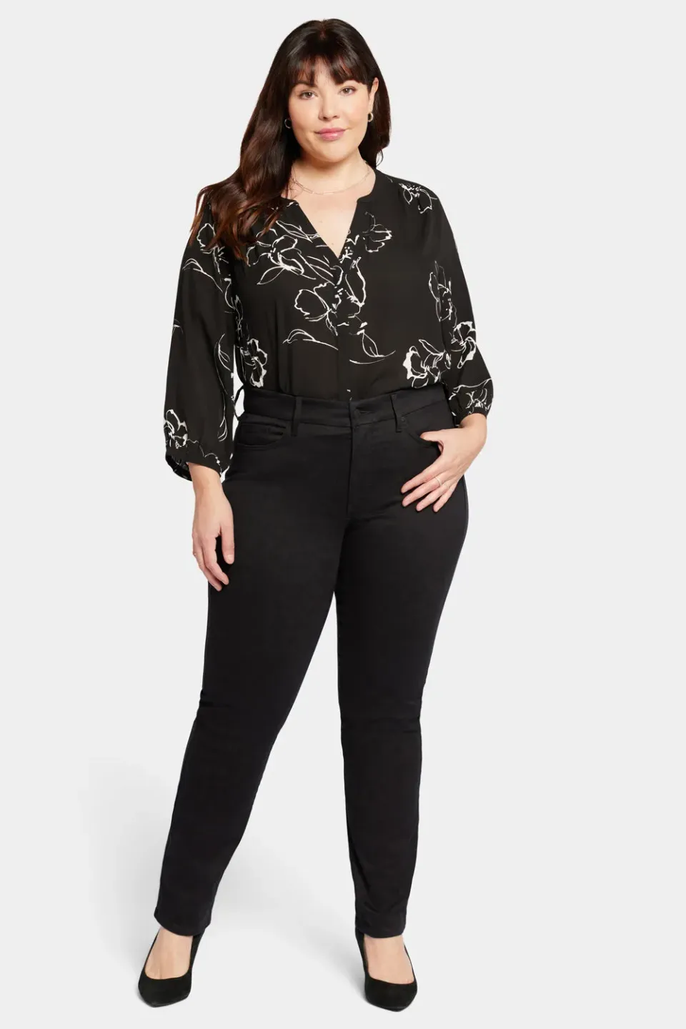 NYDJ Waist-Match Marilyn Straight Plus Jeans Schwarz