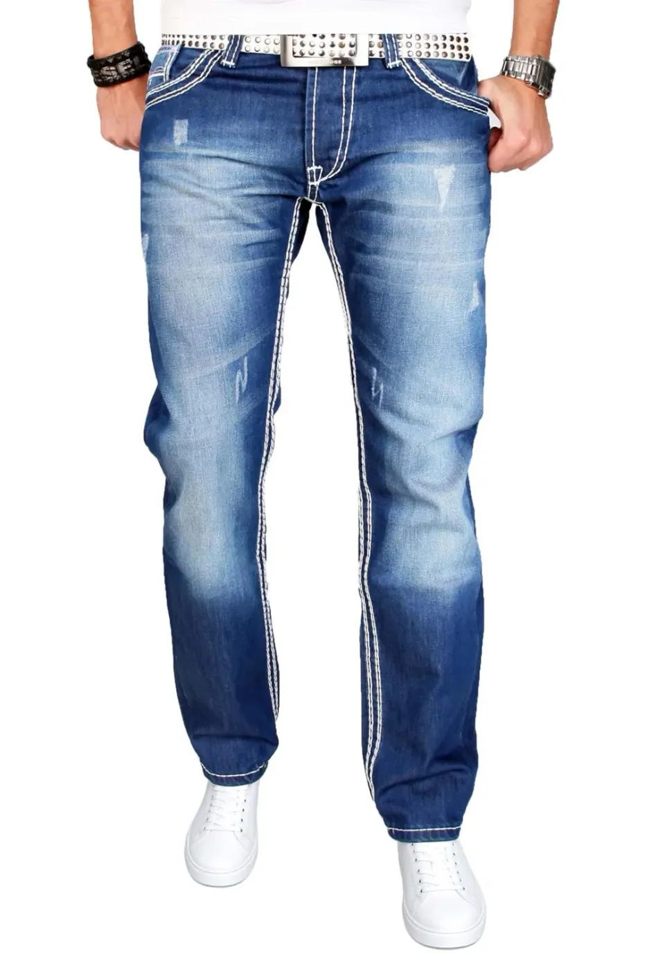 Alessandro Salvarini AS011 Herren Jeans Regular Blau Stonewash 42W/36L