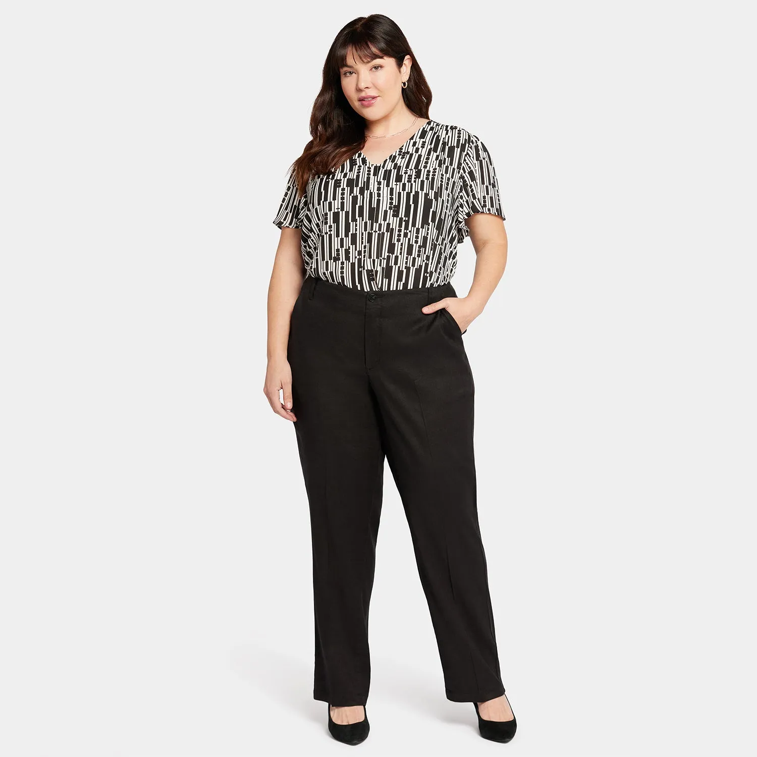 NYDJ Marilyn Straight Plus Hose Schwarz Leinen-Stretch