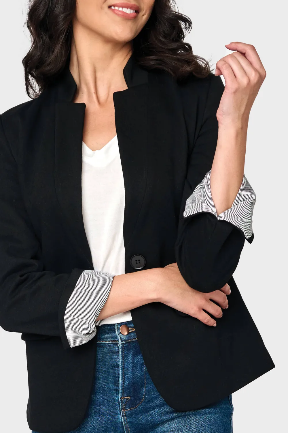 Gibsonlook Notch Collar Blazer Schwarz Strick 65cm