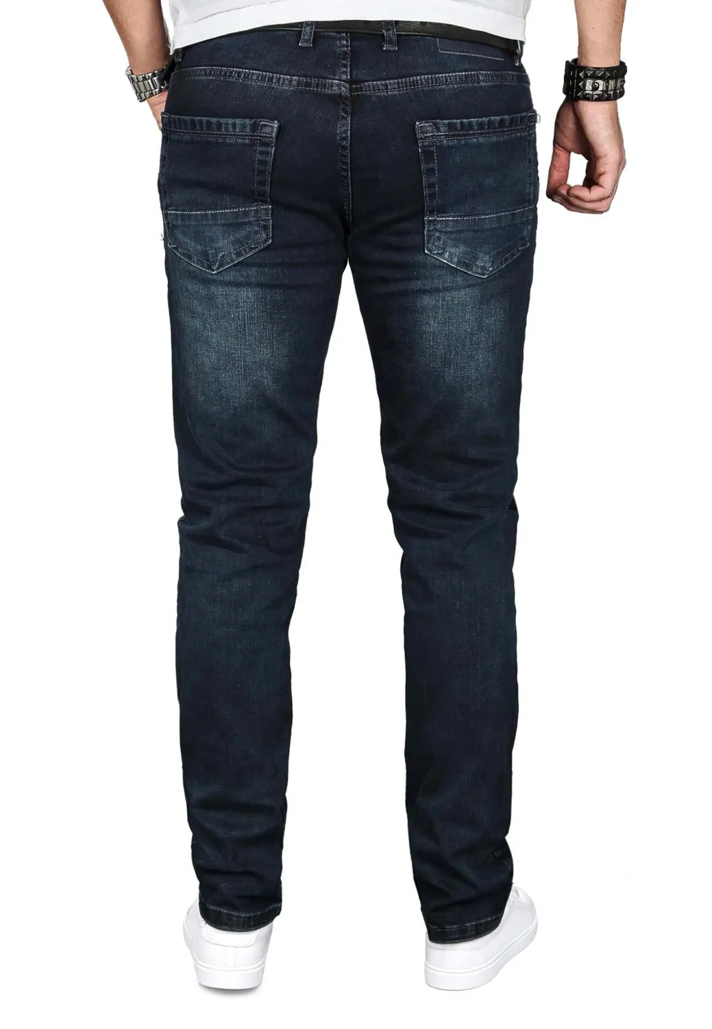 Alessandro Salvarini Herren Slim Fit Jeans Stretch Mittelblau Used