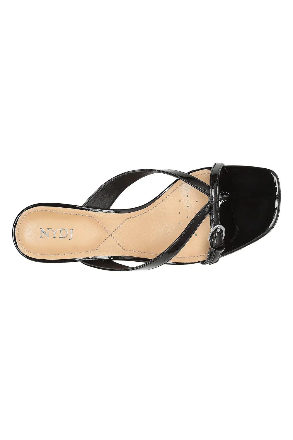 NYDJ Glam Sandalen Schwarz Lack Blockabsatz Weit