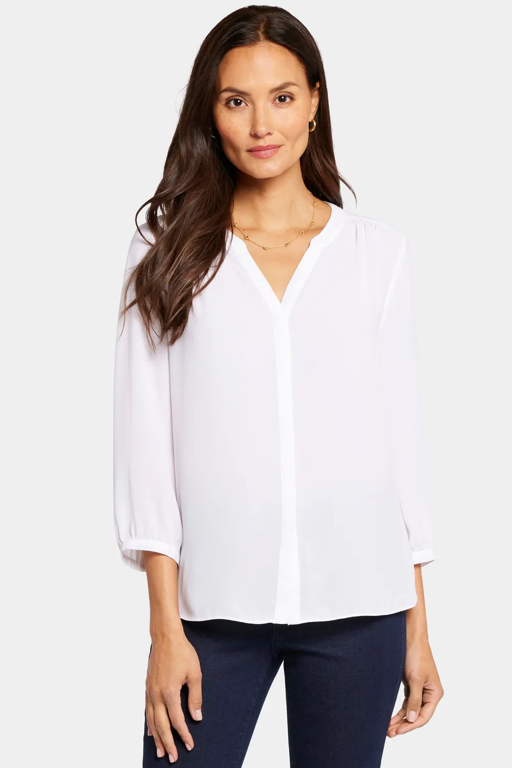NYDJ Pintuck Petite Bluse Optic White 3/4-Arm