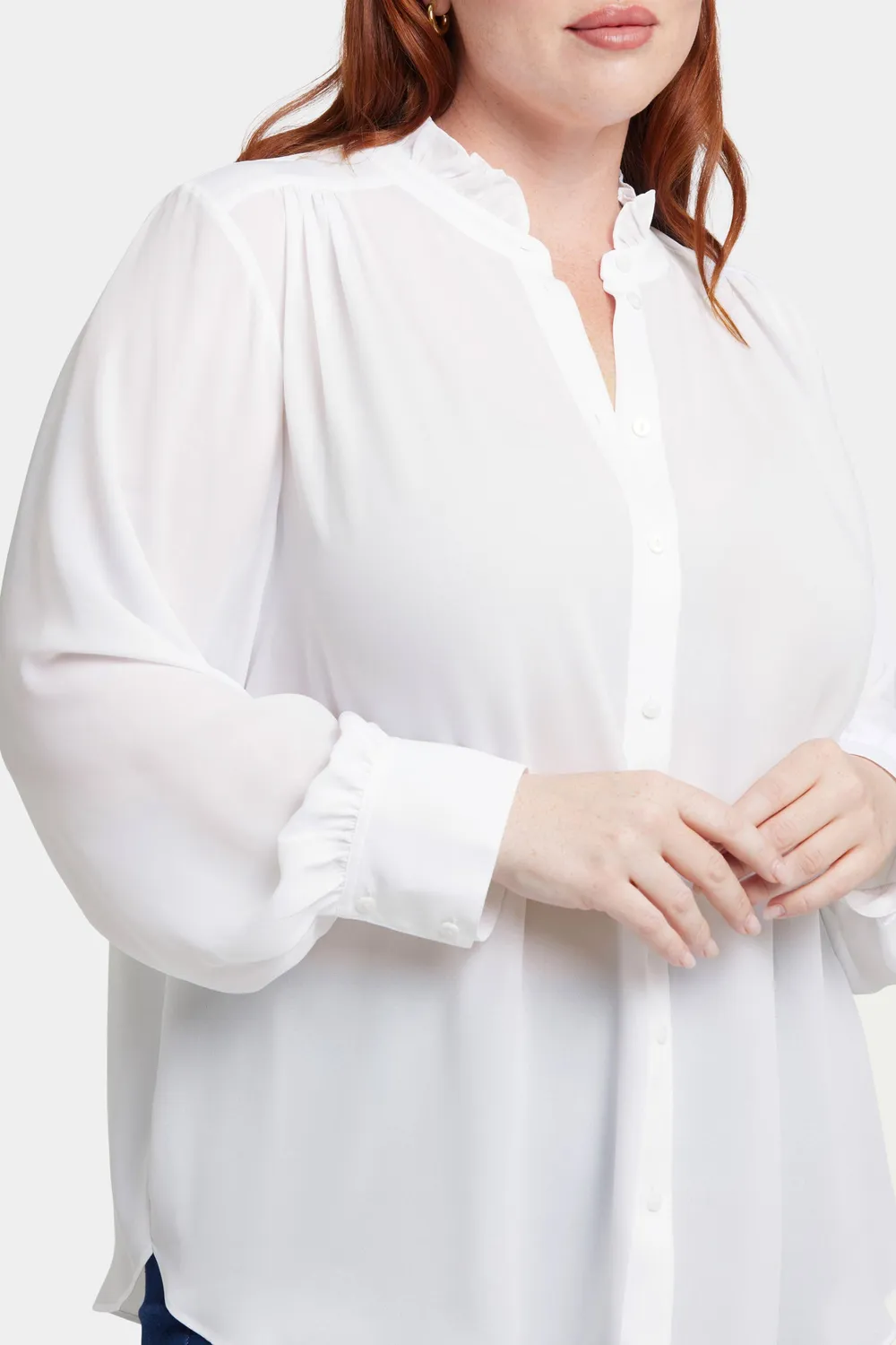 NYDJ Ruffle Neck Bluse Optic White Plus Rüschen