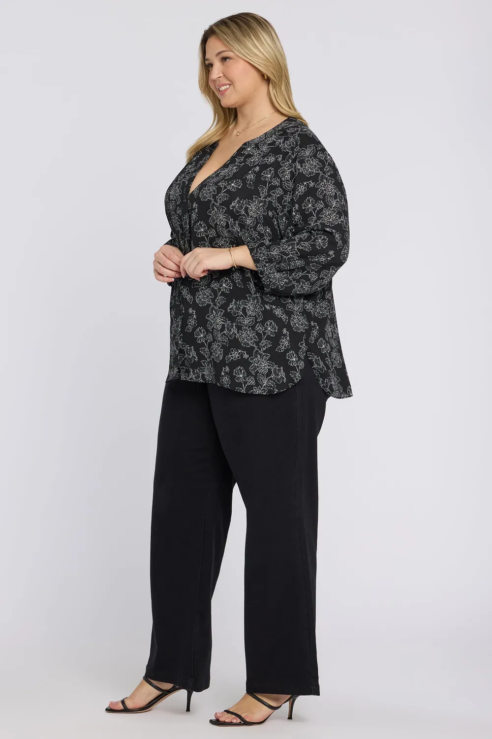 NYDJ Pintuck Bluse Floralesque 3/4-Arm Plus