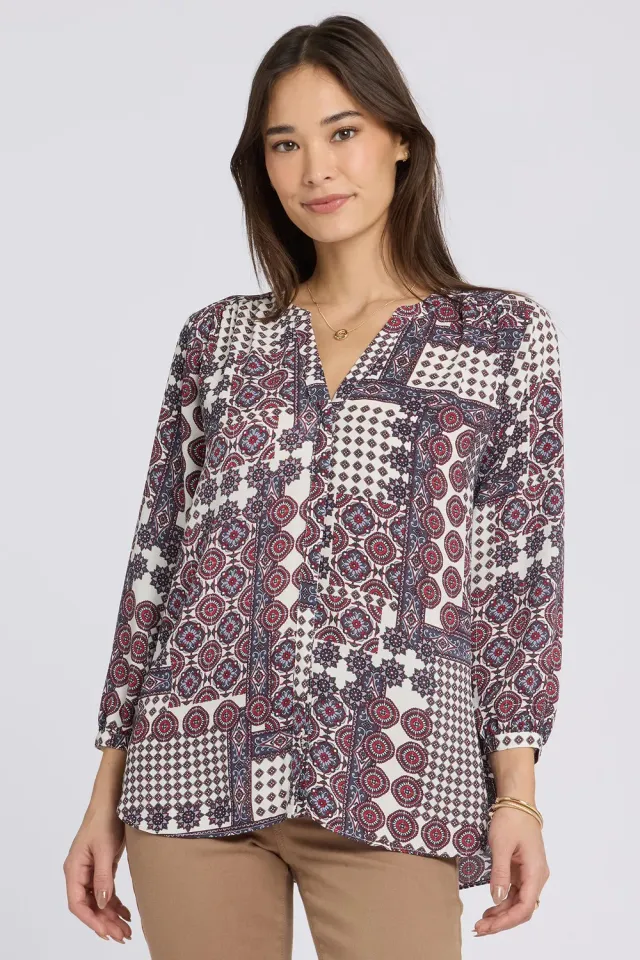 NYDJ Pintuck Bluse Vintage Patchwork 3/4-Arm recycelt