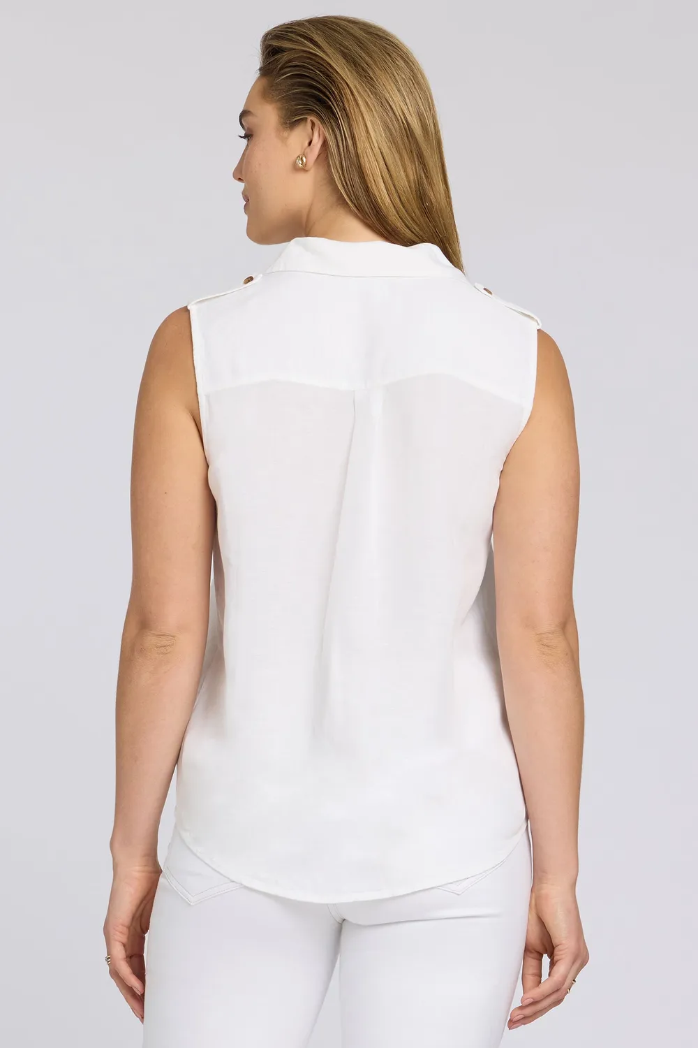 NYDJ Gabrielle ärmellose Bluse Optic White Leinen