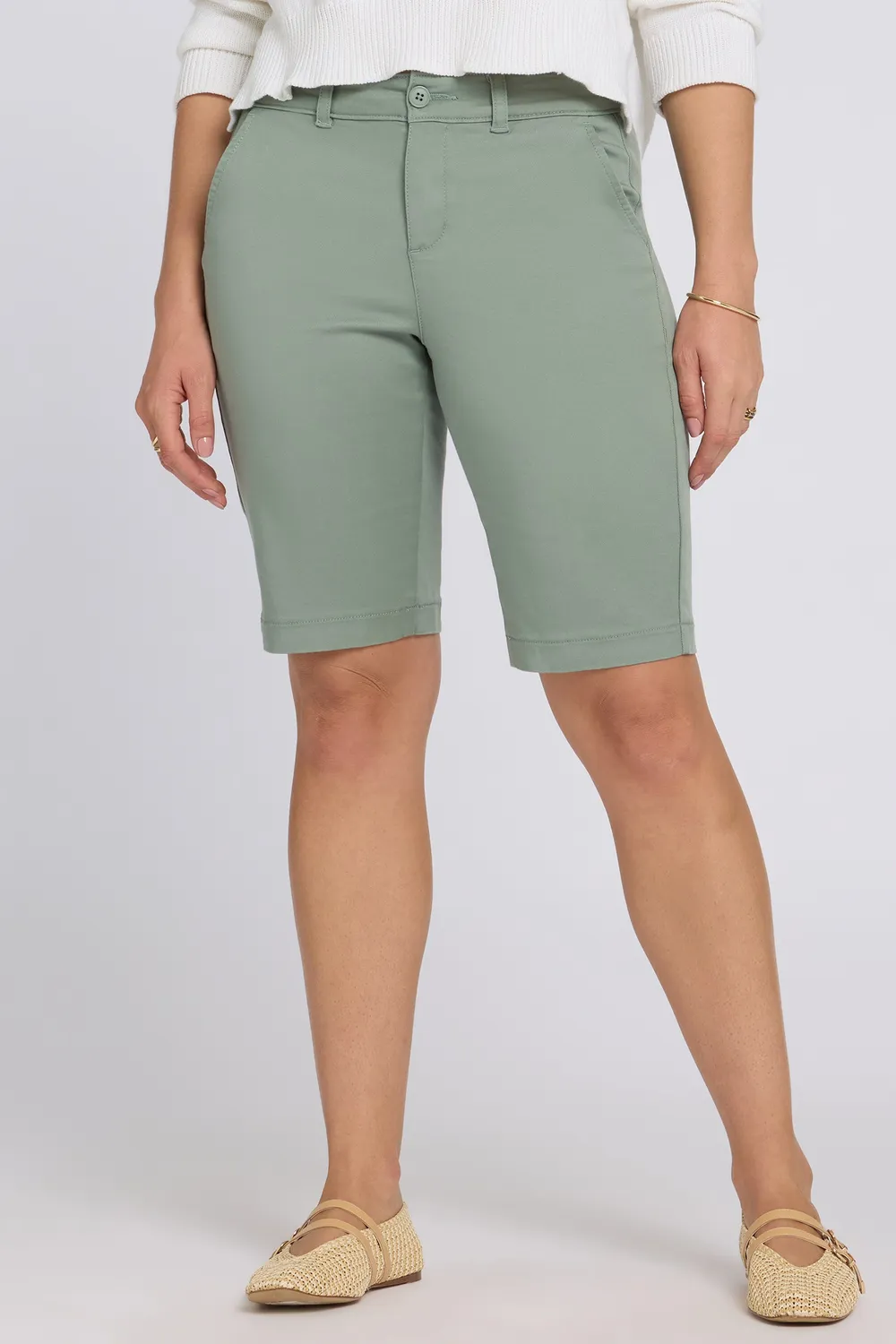 NYDJ Bermuda Shorts Mistletoe Damen Shorts Grün Stretch-Twill