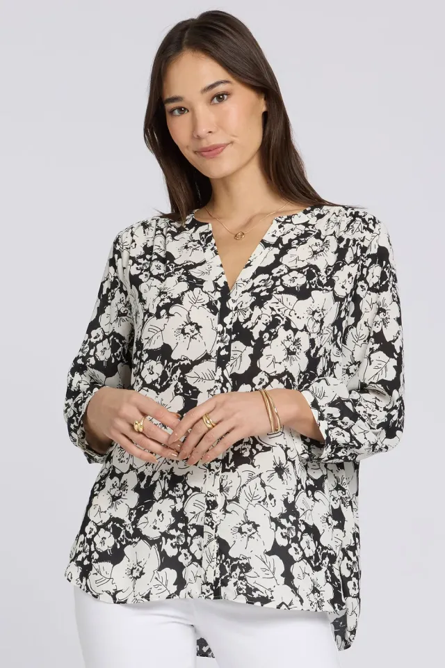 NYDJ Pintuck Bluse Poignant Poppies Floral