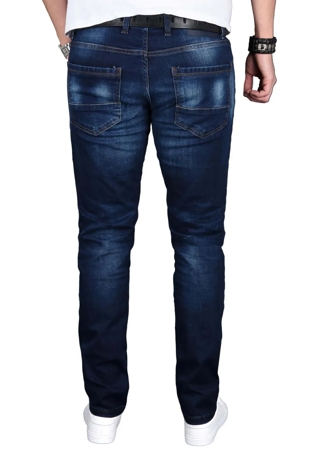Alessandro Salvarini Herren Slim Fit Jeans Stretch Schwarz Washed