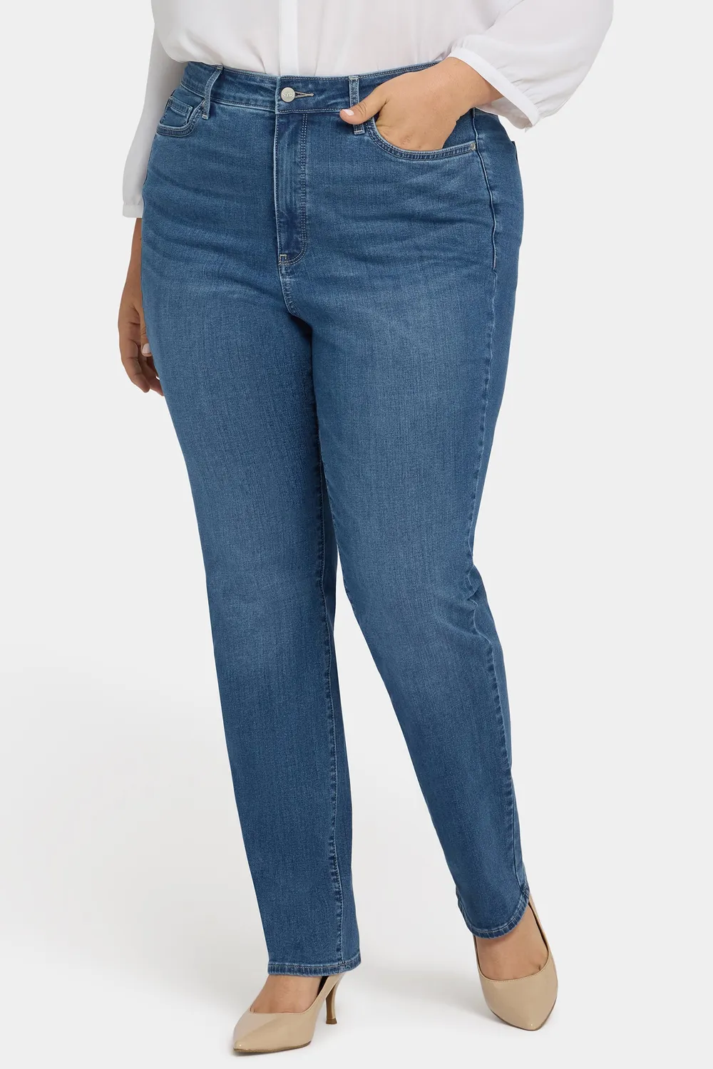 NYDJ Marilyn Straight Plus Jeans Lake Notre-Dame blau