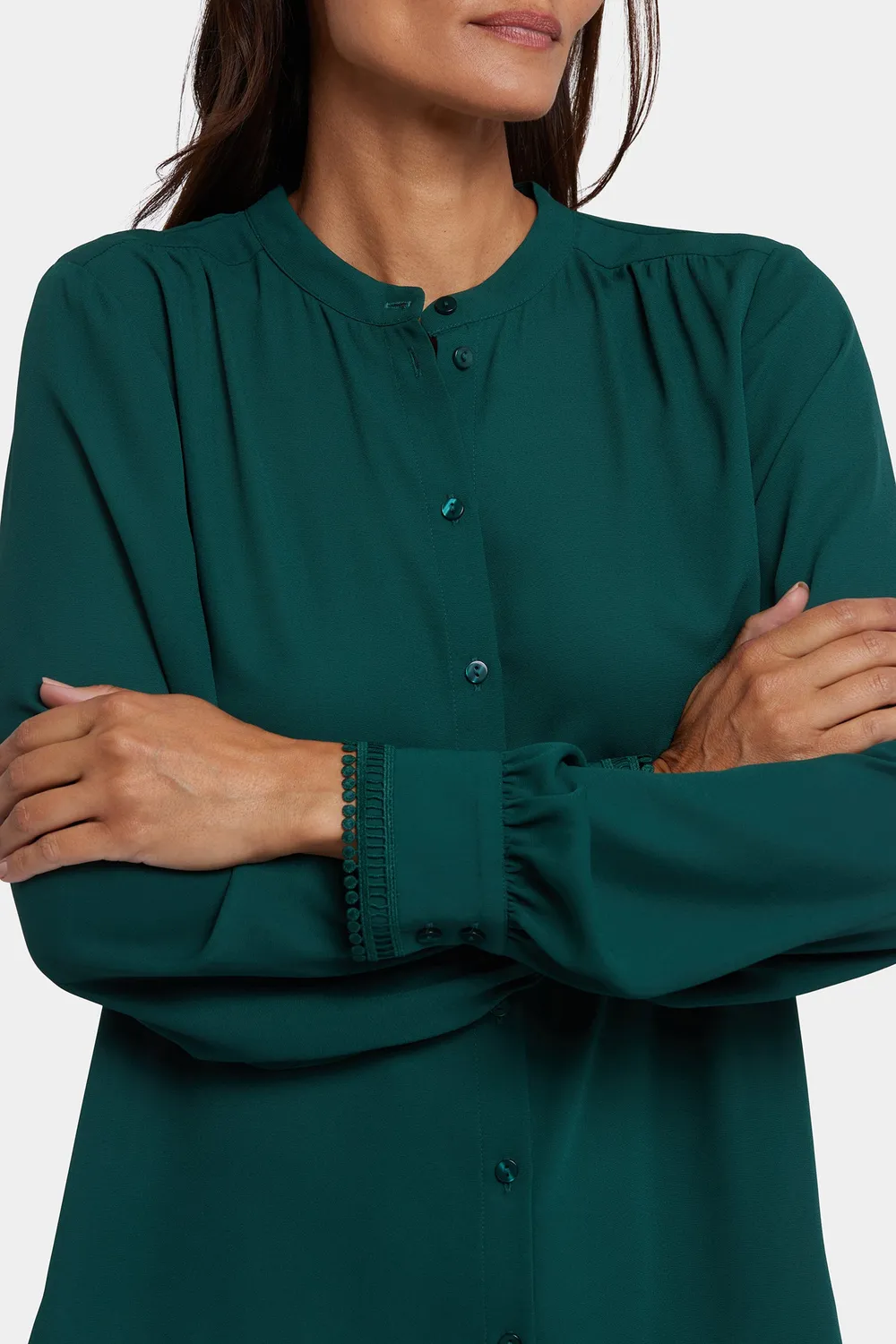 NYDJ Janie Bluse Pine Forest Langarm Knopfleiste