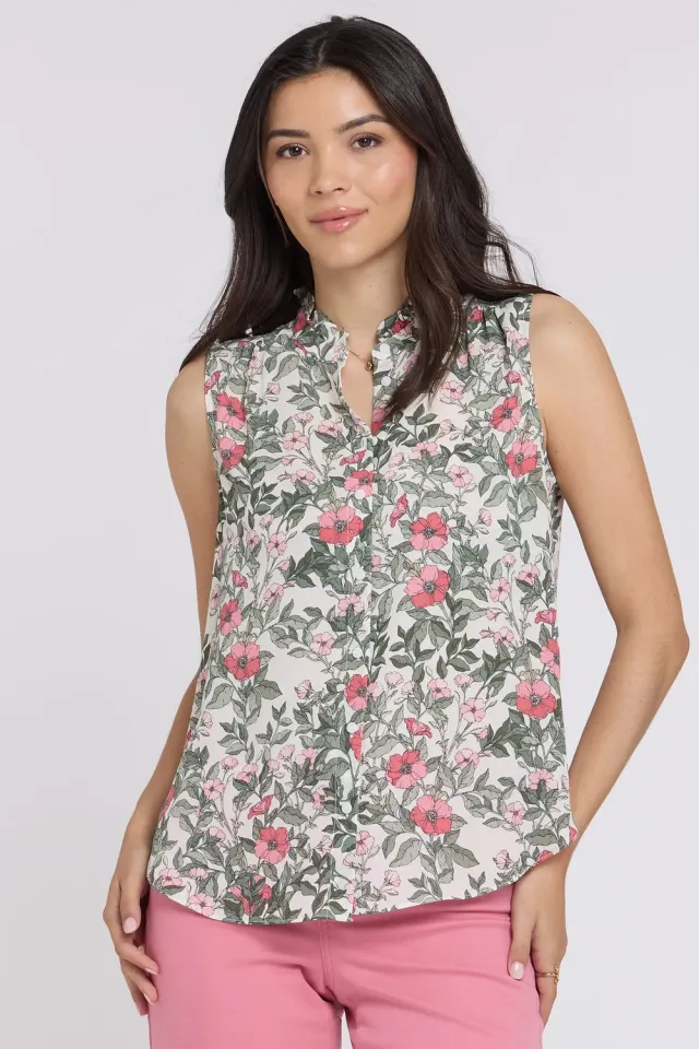 NYDJ Sleeveless Ruffle Neck Bluse Primrose Garden floral