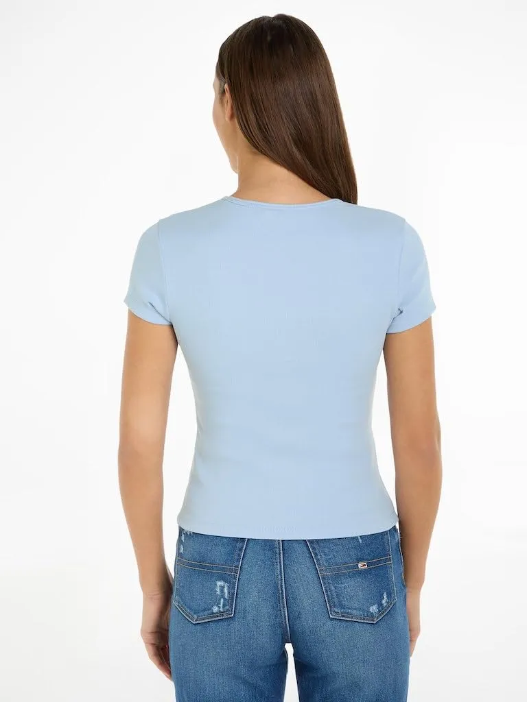 Tommy Jeans TJW Slim Essential Rib DW0DW17383 T-Shirt Blau M Slim Fit