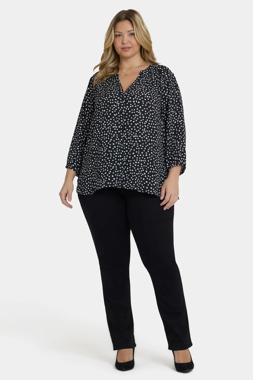 NYDJ Pintuck Bluse Plus Francoise Dots 3/4-Arm Punkte
