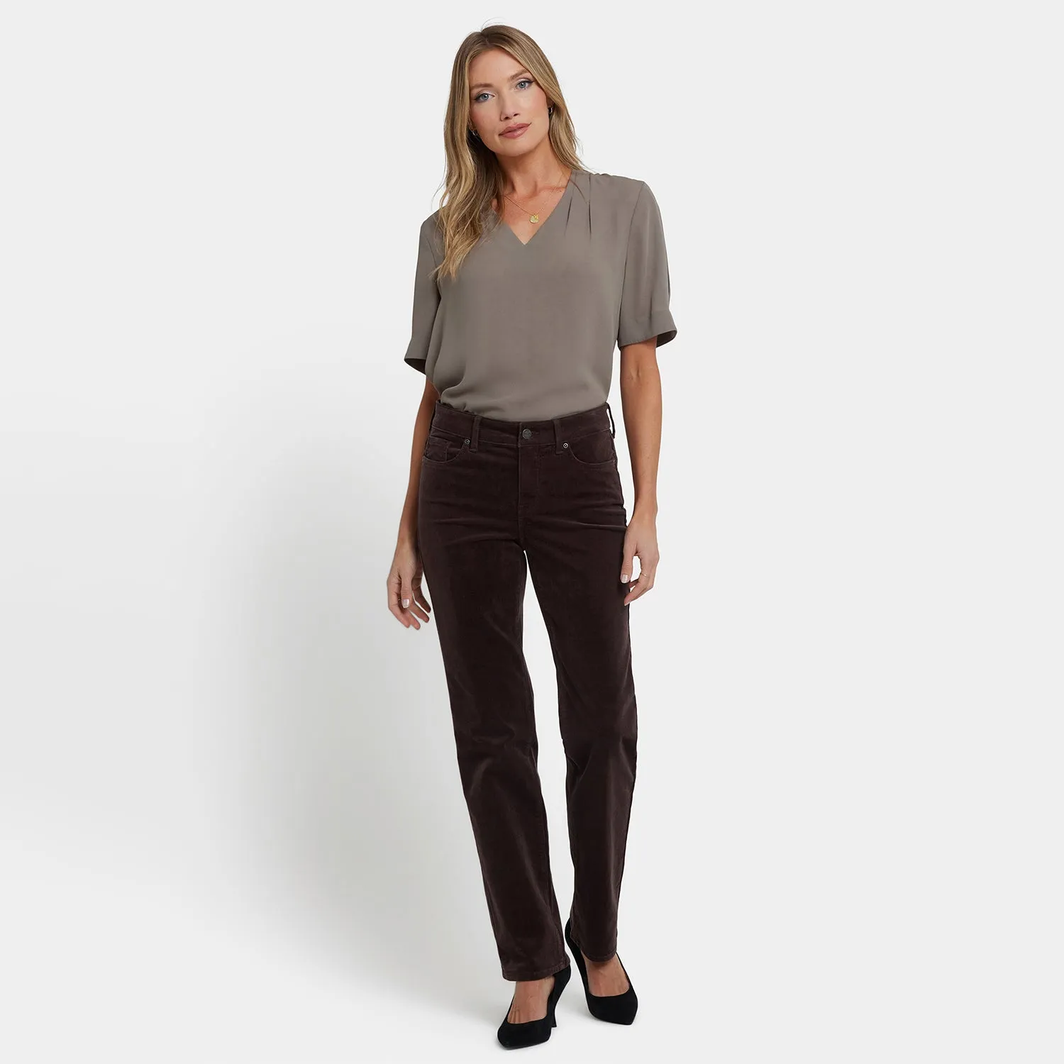 NYDJ Marilyn Straight Cordhose Bitter Chocolate Stretch