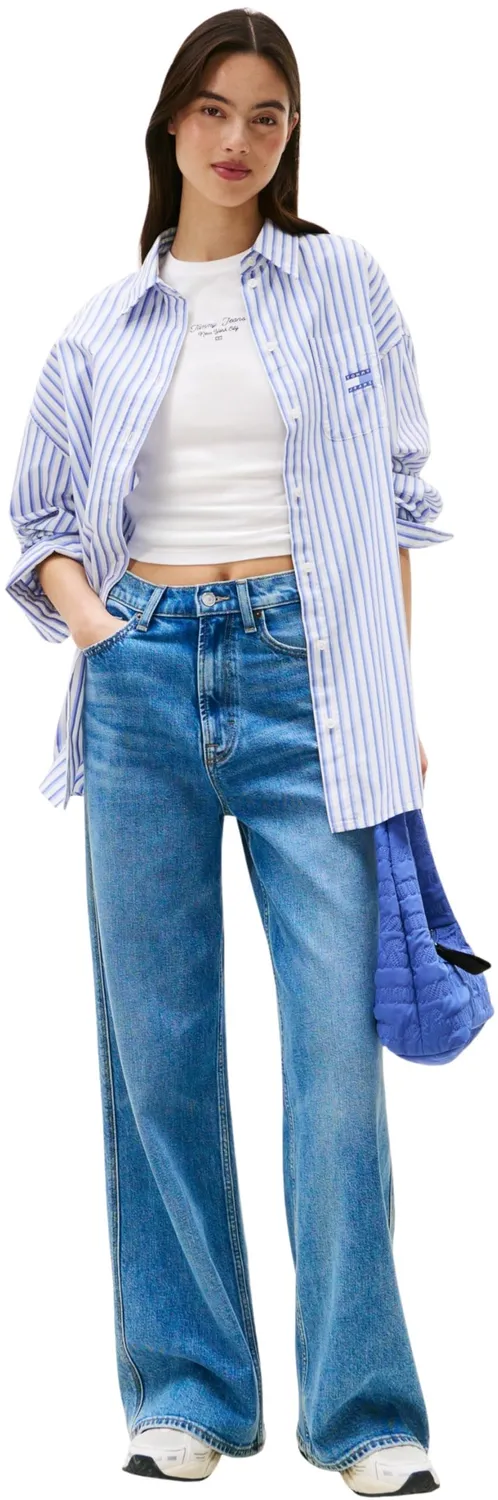 Tommy Jeans Slim Logo T-Shirt Damen Ecru Kurzarm