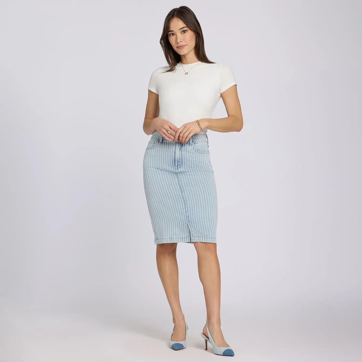 NYDJ High Rise Denim Skirt Azure Jeansrock Blau Streifen