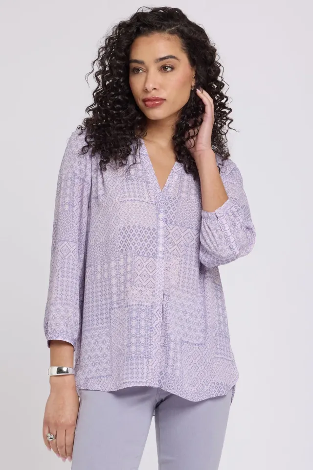 NYDJ Pintuck Blouse Pandora Patchwork 3/4 Arm Bluse
