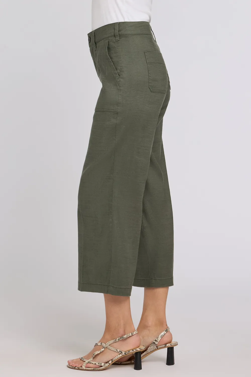 NYDJ Wide Leg Cargo Capri Petite Hose Desert Green Leinen