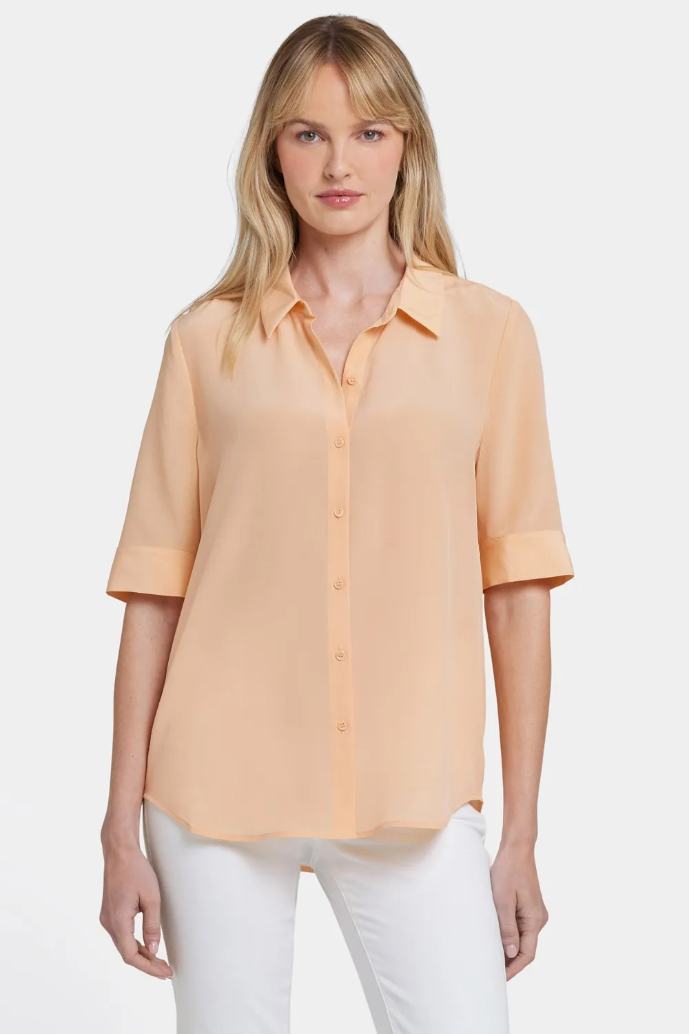 NYDJ Riley Seidenbluse Apricot Nectar Halbarm