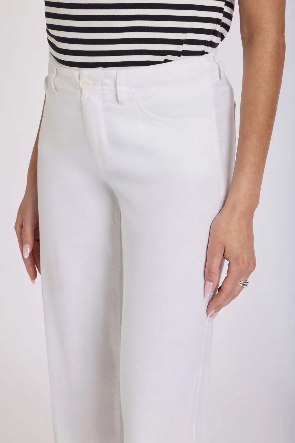NYDJ 5 Pocket Wide Leg Hose Optic White Leinen Stretch
