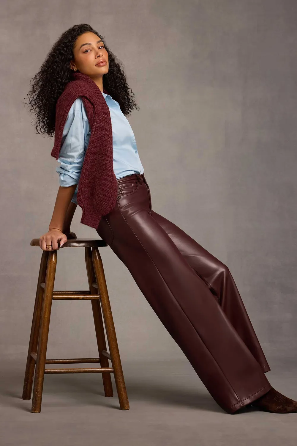 NYDJ Teresa Wide Leg Kunstlederhose Bitter Chocolate