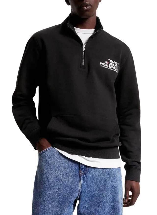 Tommy Jeans TJM Reg Entry Graphic Half-Zip Troyer schwarz