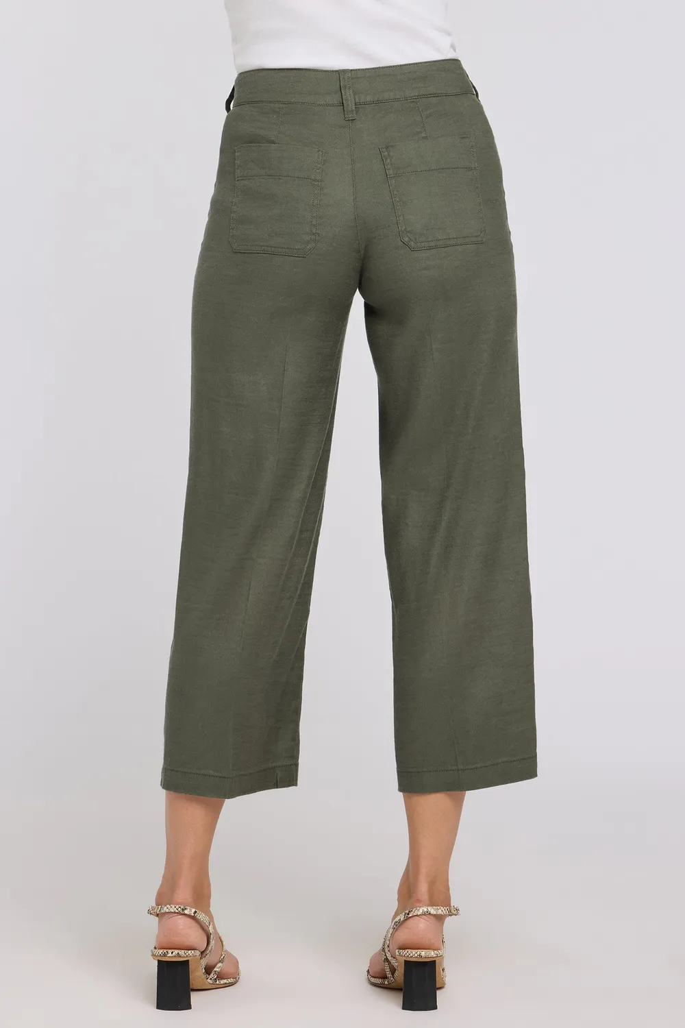NYDJ Wide Leg Cargo Capri Petite Hose Desert Green Leinen