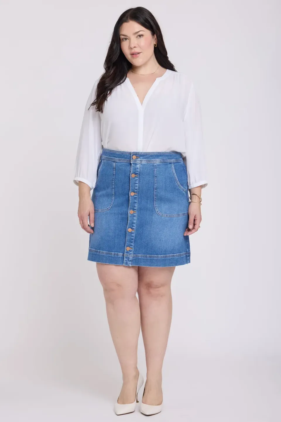 NYDJ High Rise A-Line Utility Jeansrock Blue Paradise blau