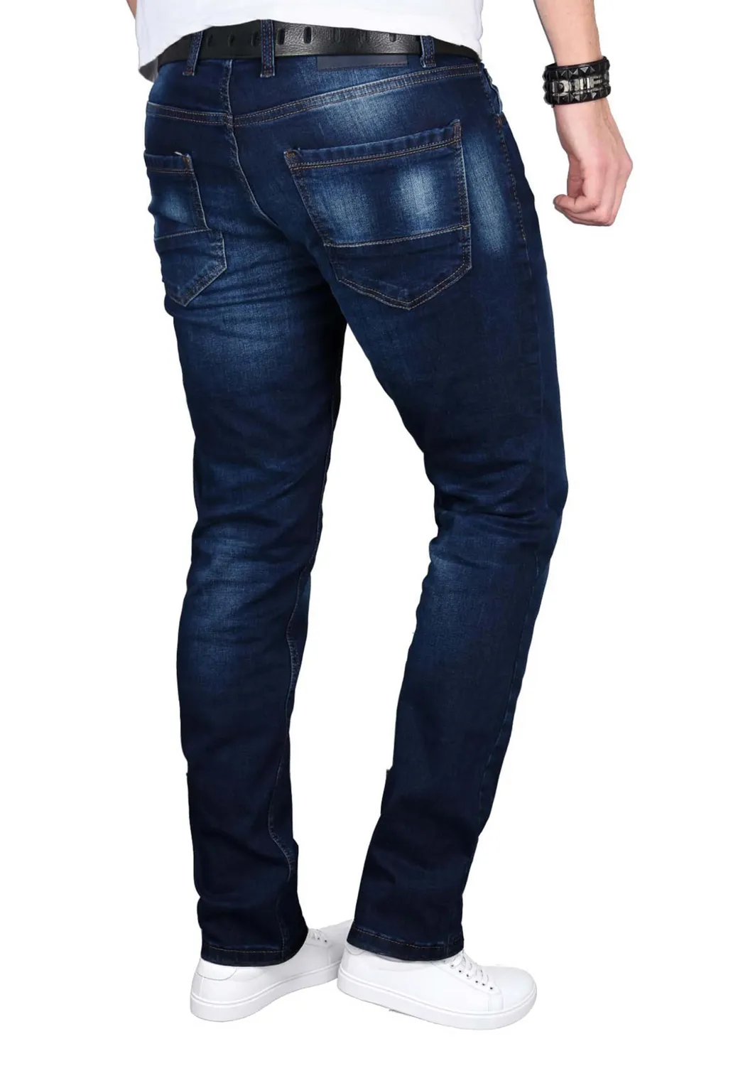 Alessandro Salvarini Herren Slim Fit Jeans Stretch Schwarz Washed