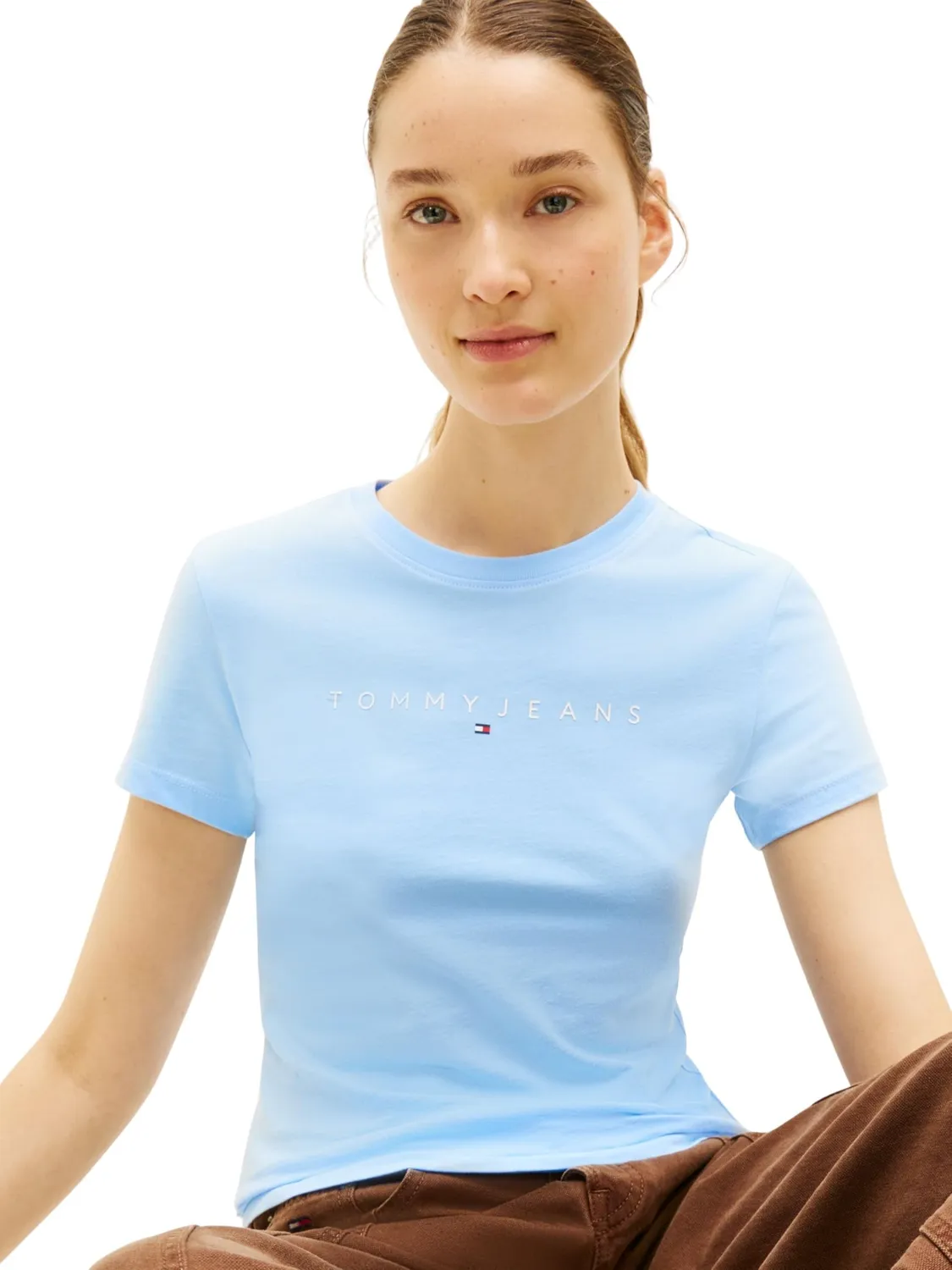 Tommy Jeans Linear T-Shirt Damen Blau L Slim