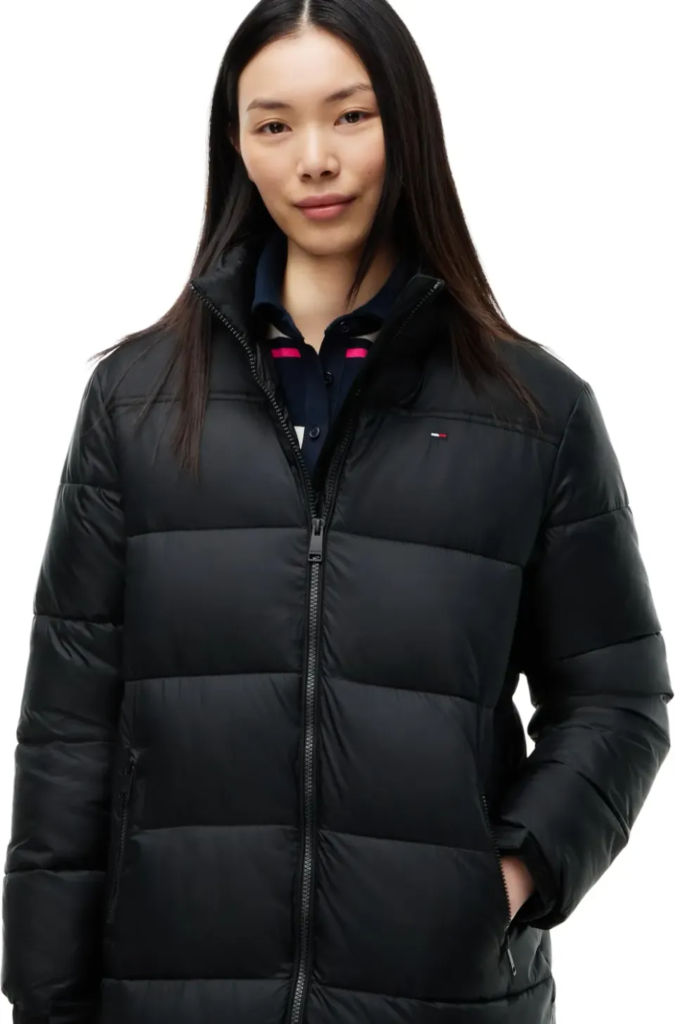 Tommy Jeans Maxi Steppmantel Damen Kapuze schwarz XL