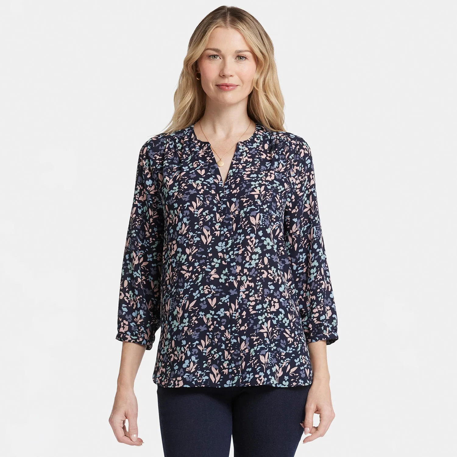 NYDJ Pintuck Blouse Bluebonnet Trail Blau