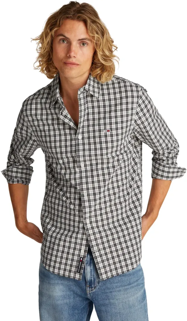 Tommy Jeans TJM Reg Poplin Check DM0DM20885 Hemd M Schwarz-Karo
