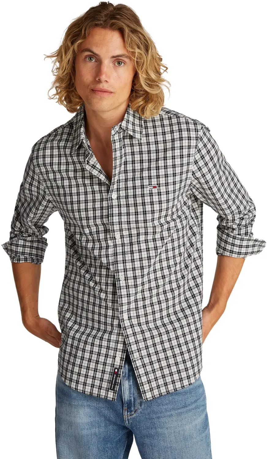Tommy Jeans TJM Reg Poplin Check DM0DM20885 Hemd M Schwarz-Karo
