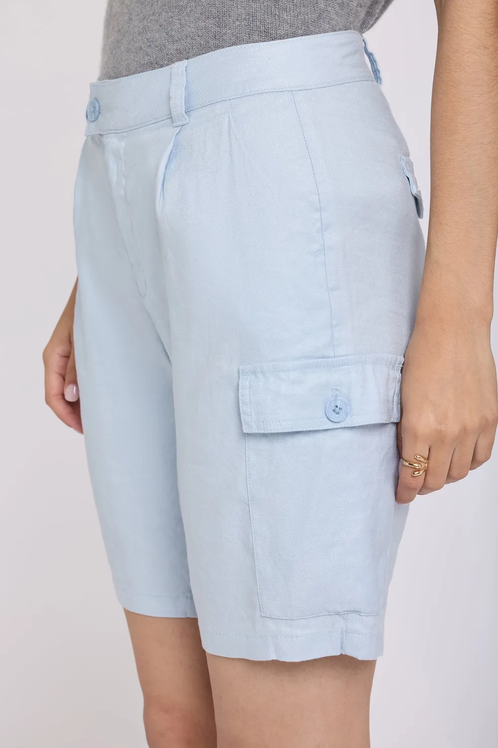 NYDJ Cargo Bermuda Shorts Blue Clover aus Leinen