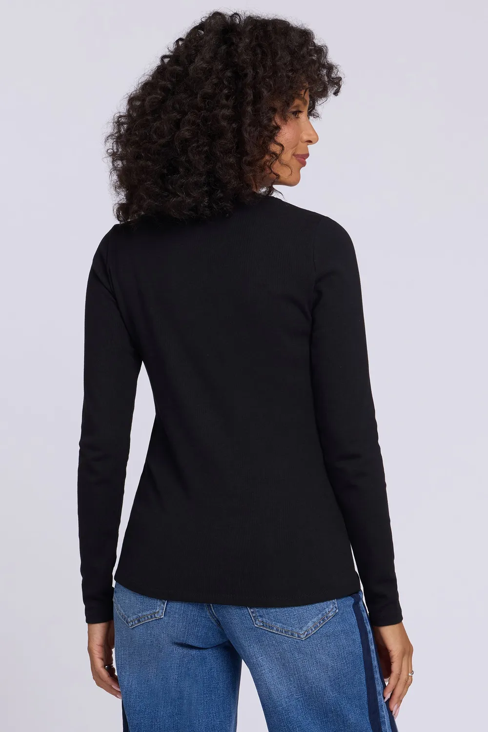 NYDJ Emery Ribbed Henley Strickshirt Schwarz Viskose