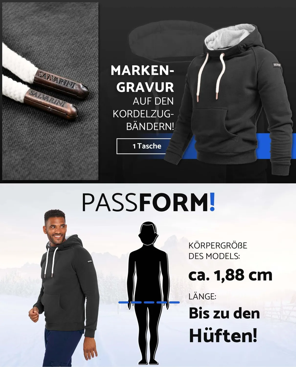 Alessandro Salvarini AS291 Hoodie schwarz Kapuzenpullover