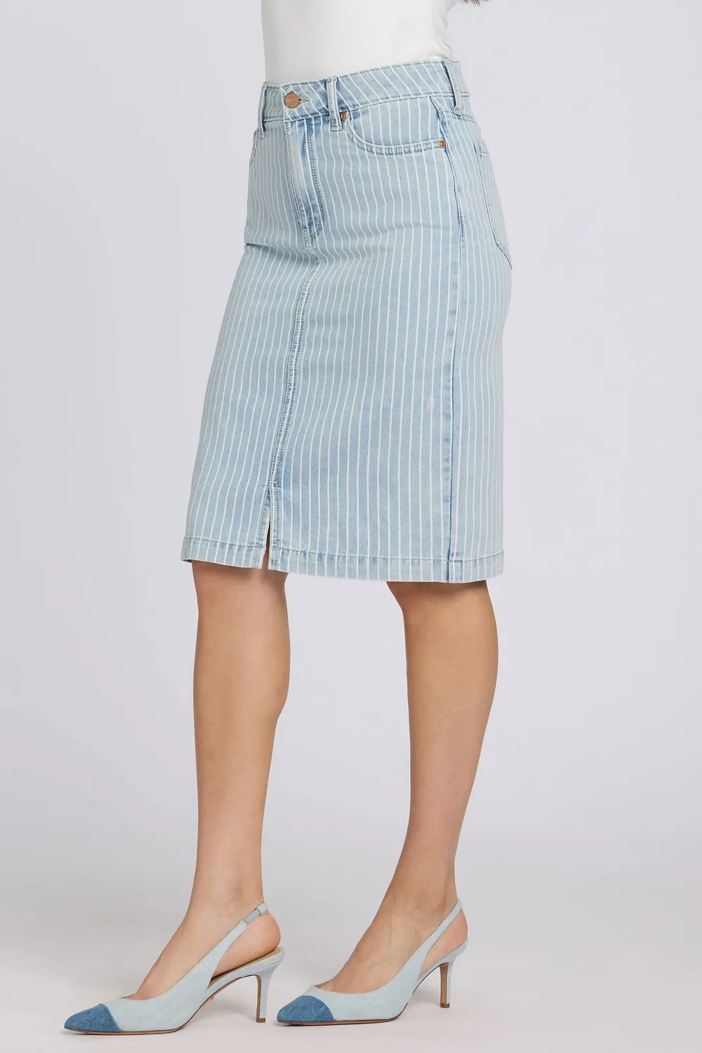 NYDJ High Rise Denim Skirt Azure Jeansrock Blau Streifen